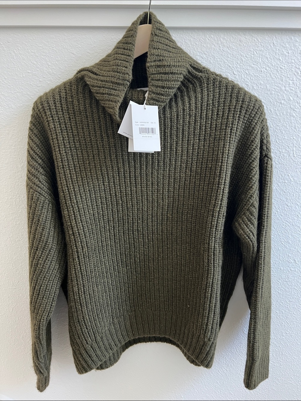 Anine Bing Olive Ribbed Turtleneck Sweater